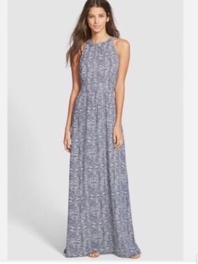 VINEYARD VINES FERN PRINT MAXI DRESS NAVY WHITE SILK COTTON HALTER SZ 14 NWT